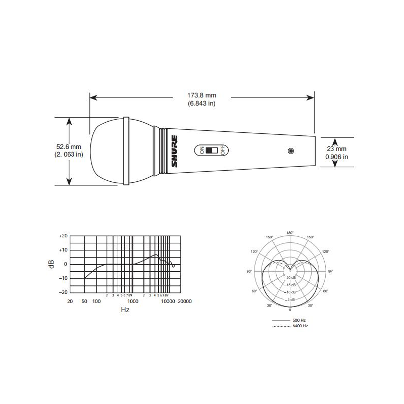 SHURE - Microfono multiuso, dinamico, cardioide con interruttore.