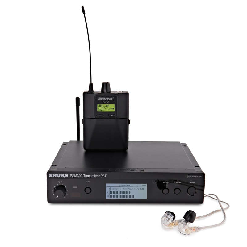 SHURE - Kit completo di trasmettirore P3T, ricevitore P3RA e auricolari SE215CL