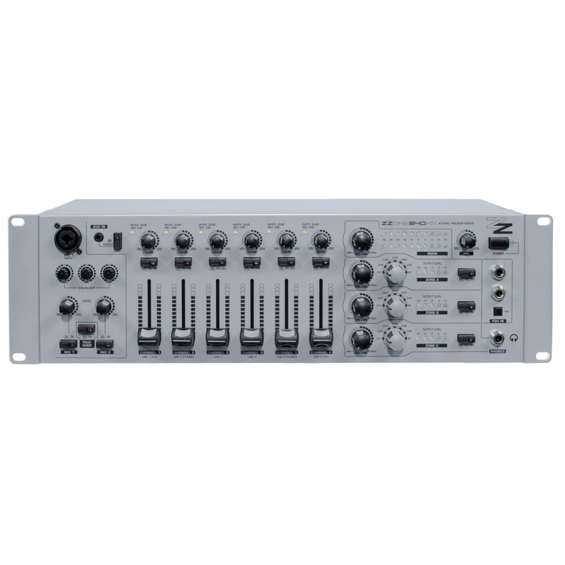 ZZiPP - Mixer con 6 in stereo line + 2 mic, 3 zone di out + 1 stereo out