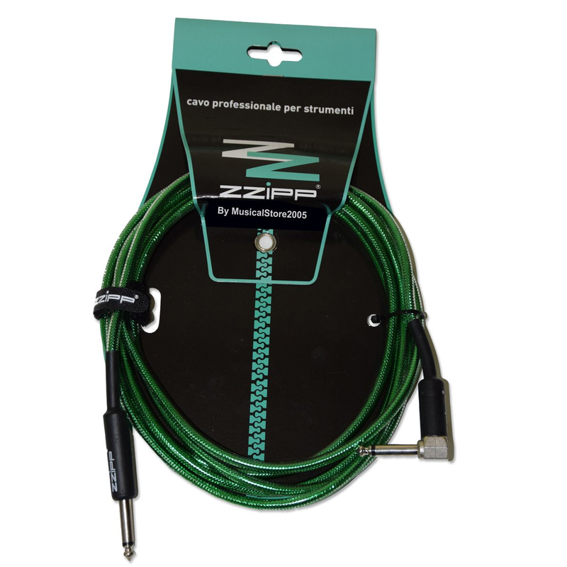 ZZiPP - Cavo per strumenti Jack dritto / Jack angolare 3m verde