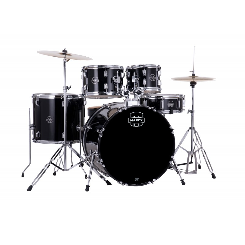 MAPEX - Set Comet Rock 5 pezzi completo di piatti, hardware e seggiolino. Finitura DK Dark Black