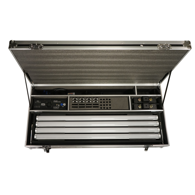 FOS TECHNOLOGIES - Flight Case con ruote e stazione di ricarica per 8 unità Atlas Tube. Include spazio per tutti gli accessori