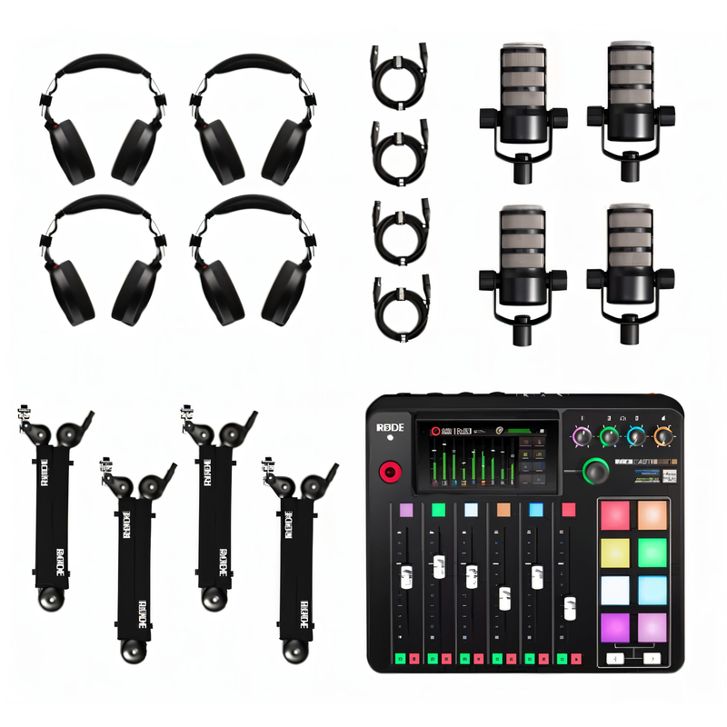 RODE - Comprende: 1 RodeCaster Pro II, 4 Podmic, 4 NTH100, 4 PSA1+, 4 XLR-3M