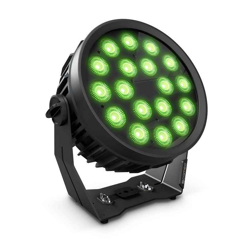 CAMEO - Proiettore PAR RGBWA PIATTO a 18 LED da 10 W in alloggiamento nero