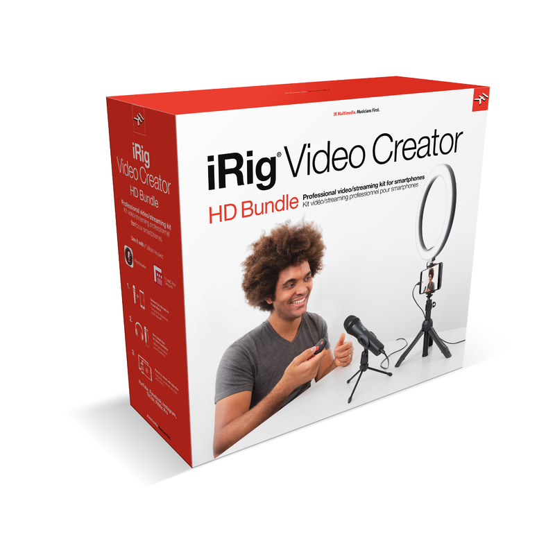 IK MULTIMEDIA - KIT PER CREATORI VIDEO / LIVE-STREAM CON SUPPORTO, MICROFONO DIGITALE, LUCE LED ANULARE 10