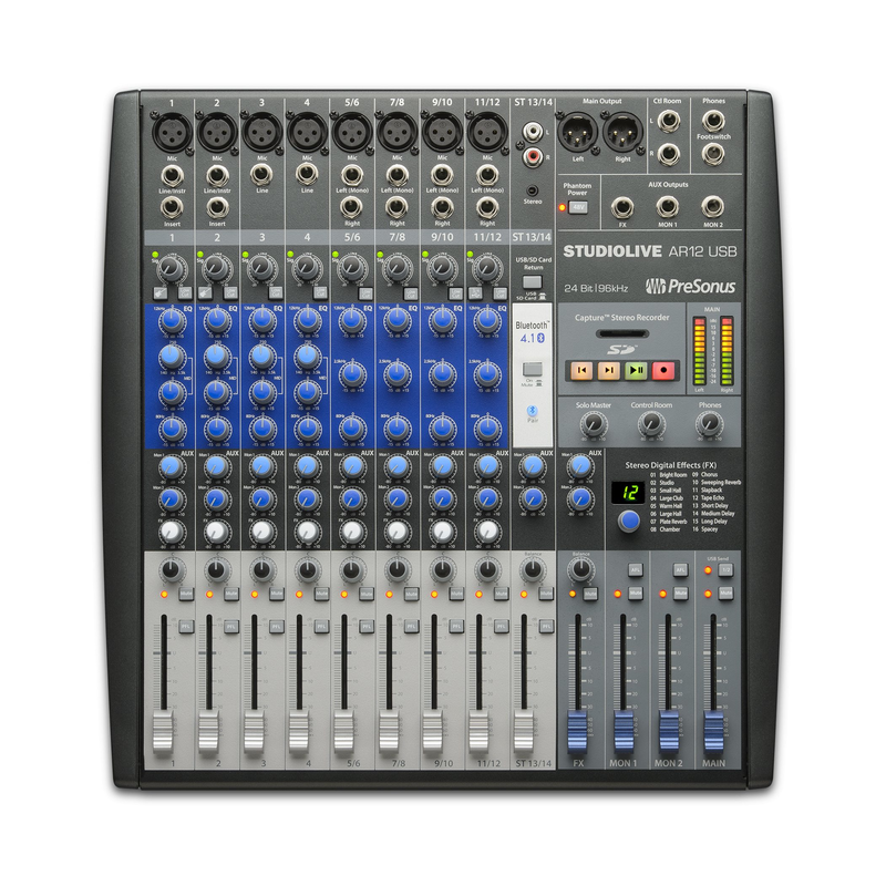 PRESONUS - Mixer ibrido 12 ch con connessioni analogiche/digitali, interfaccia USB 2 a 24bit/96 kHz, effetti, registrazione su SD