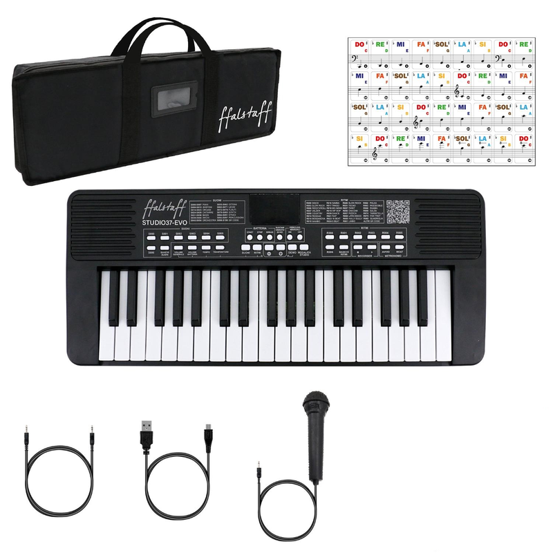 FFALSTAFF - ffalstaff STUDIO-37 Tastiera Elettronica Ricaricabile 37 Tasti, Borsa con Imbottitura 5 mm, Alimentatore e Adesivi con Notazione Italiana