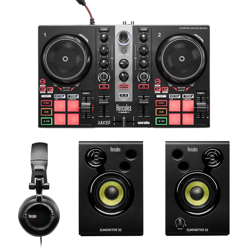 HERCULES - KIT PER DJ CON CONTROLLER DIGITALE, CUFFIA, MONITOR E SOFTWARE SERATO DJ JUICED