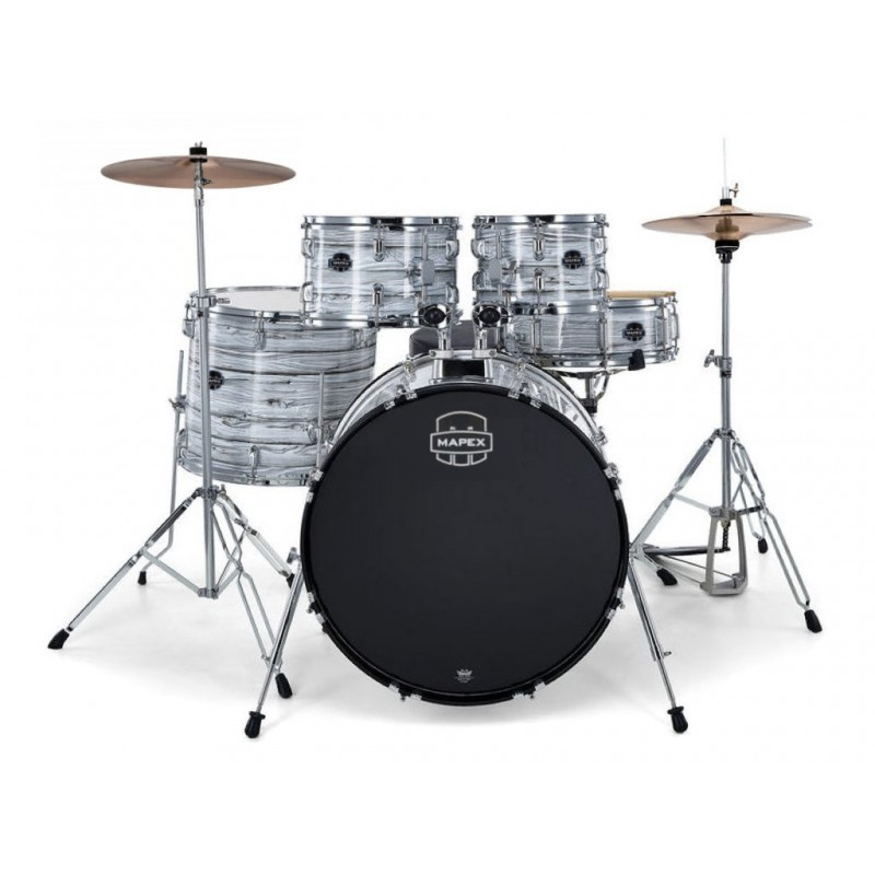 MAPEX - Set Comet Rock 5 pezzi completo di piatti, hardware e seggiolino. Finitura FI White Marblewood