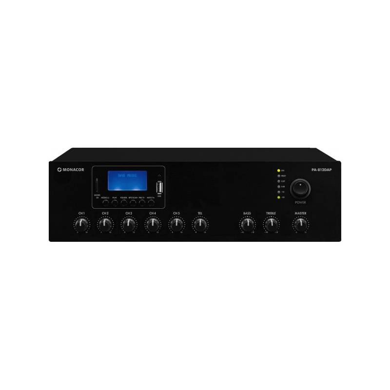 MONACOR - AMPLI MONO PA 120W CON LETTORE MP3 BLUETOOTH, RADIO FM/DAB+, USB/SD