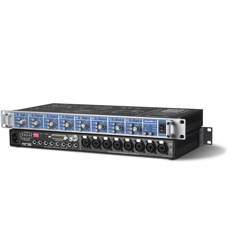 RME - Preamp Microfonico Hi-end 8 canali, con 8 uscite linea e conversione A/D 24/192 – 2 ADAT out (fino a96kHz) 4 AES/OUT (fino a 192kHz)