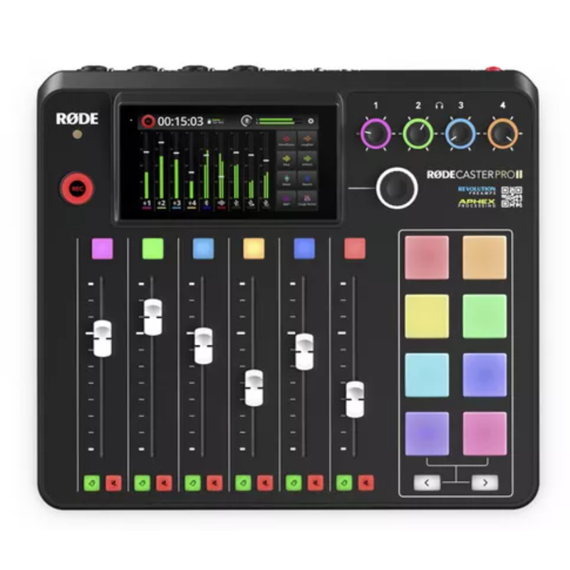RODE - Comprende: 1 RodeCaster Pro II, 4 Podmic, 4 NTH100, 4 PSA1+, 4 XLR-3M