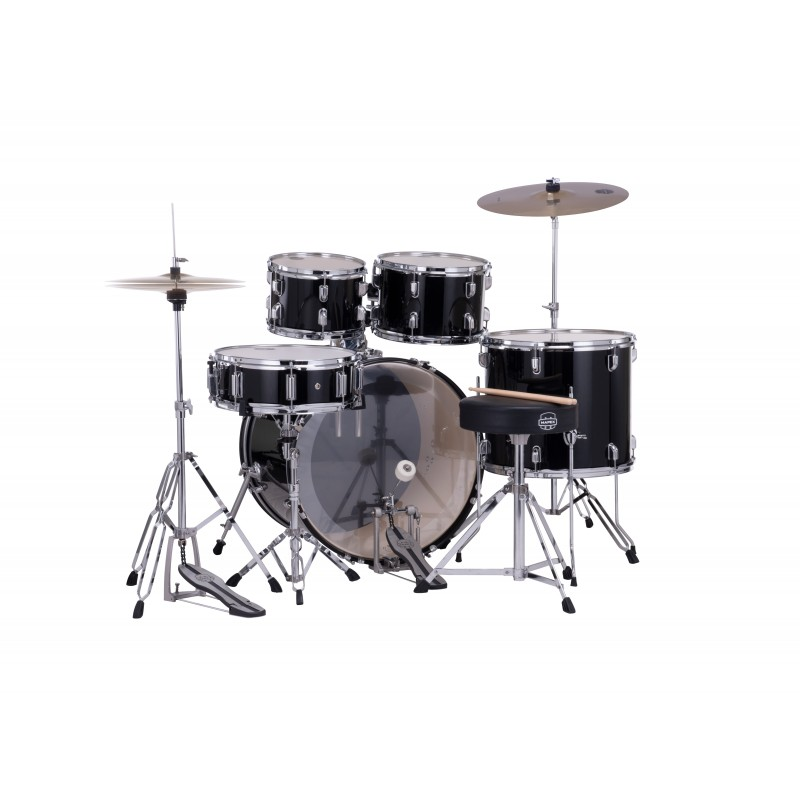 MAPEX - Set Comet Rock 5 pezzi completo di piatti, hardware e seggiolino. Finitura DK Dark Black